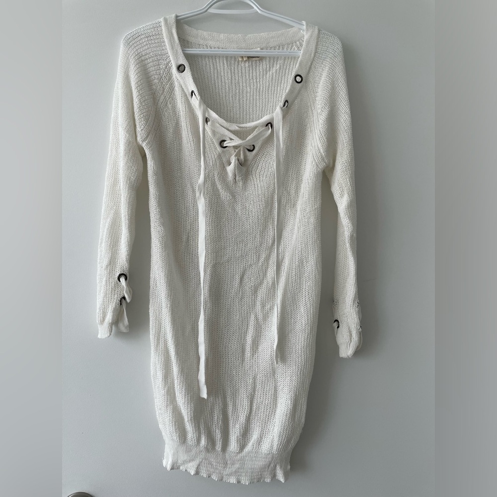 Selfie Couture by Trendology - White Knit Beach Cover-up Dress - Size M